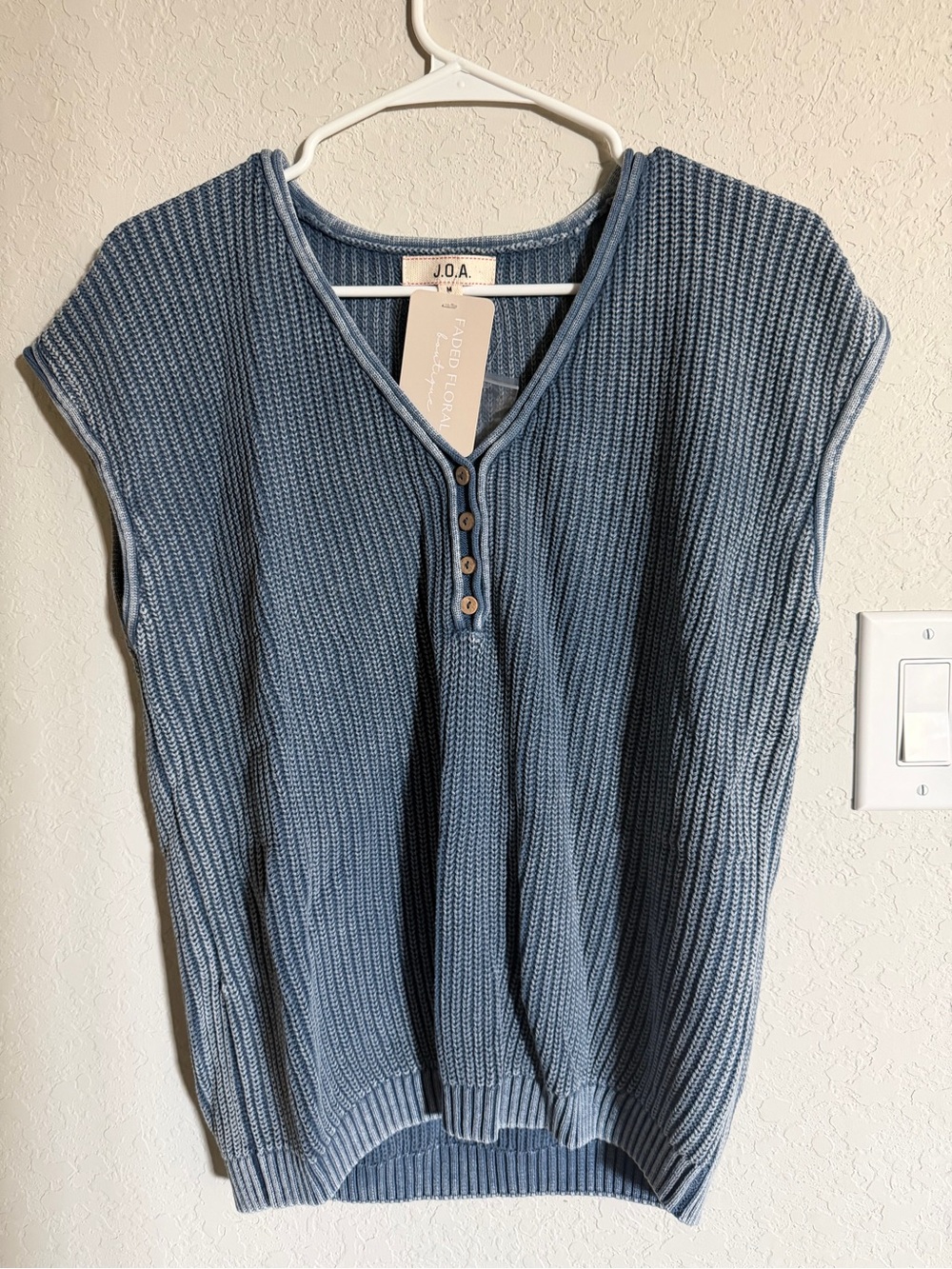 J.O.A. Dusty Blue Ribbed Knit Button-Front Sleeveless Top